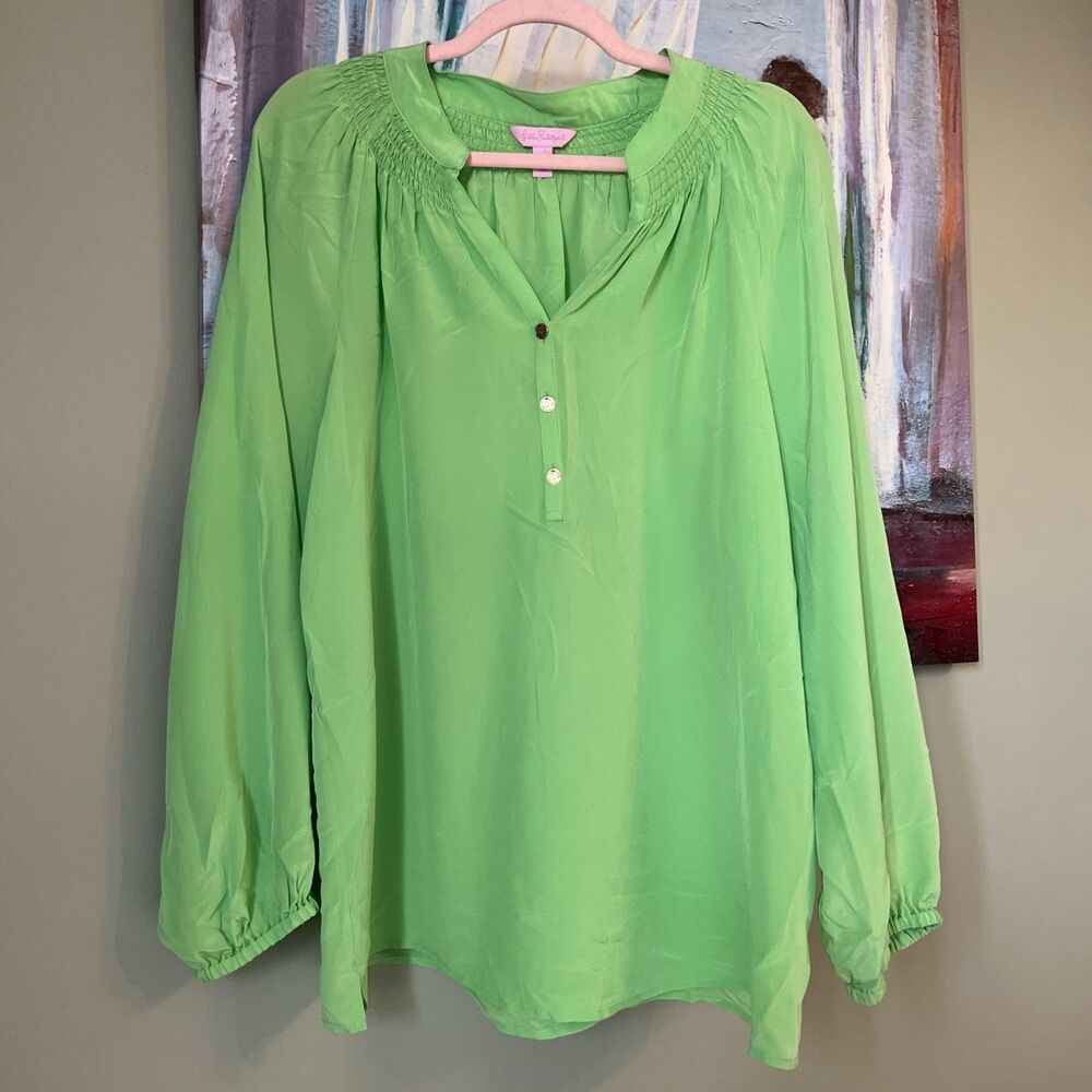 Lilly Pulitzer Elsa Silk Top Spearmint Green Sz L NWOT